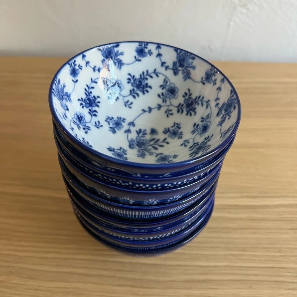 IKEA ENTUSIASM Patterned Blue Bowls, Set of 8, 4 ½” Diameter asian